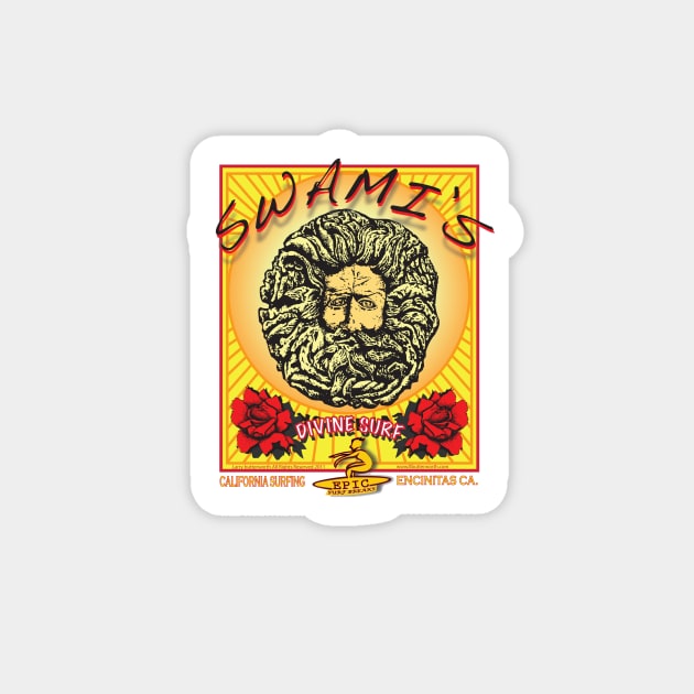 SURFING SWAMI'S ENCINITAS CALFORNIA Sticker by Larry Butterworth